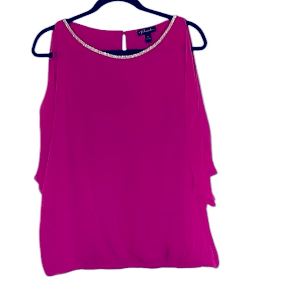 Prelude Jeweled neckline cold shoulder top/blouse, pink , size XL